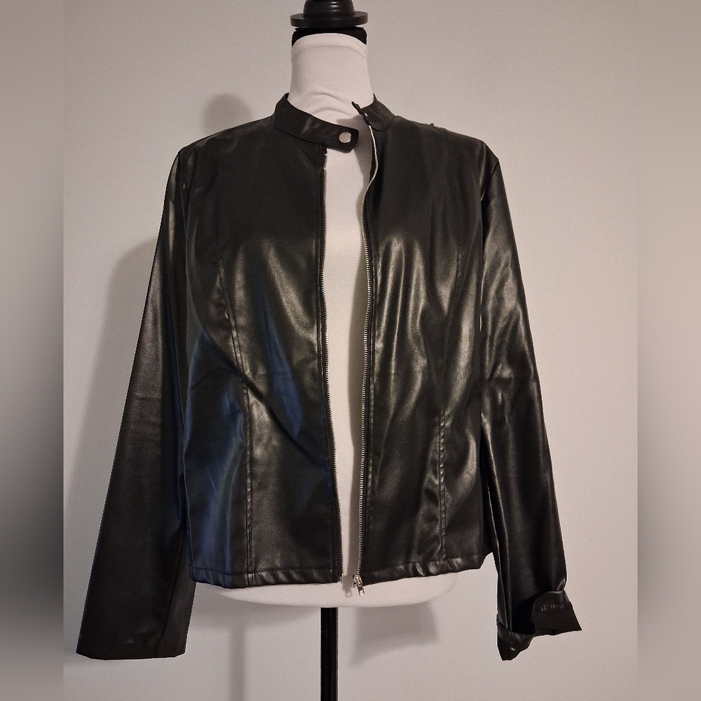 Black Faux Leather Moto Jacket - Women's